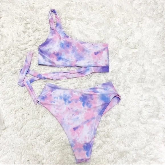 NEW Tie Dye One shoulder Two Piece Cheeky Bikini M - Picture 3 of 5